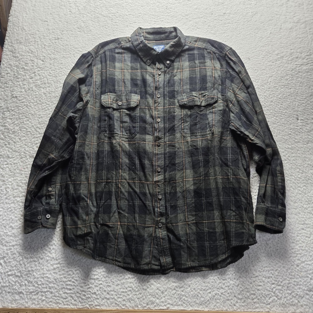 Faded Glory Shirt Mens 2XL Green Plaid Flannel Long Sleeve Button-Up Casual
